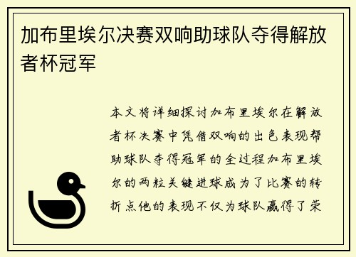 加布里埃尔决赛双响助球队夺得解放者杯冠军
